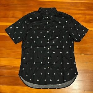 7 DIAMONDS Short Sleeve Button-up Shirt - SIZE L NAVY AND WHITE